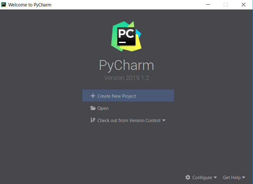 PyCharmの開始画面